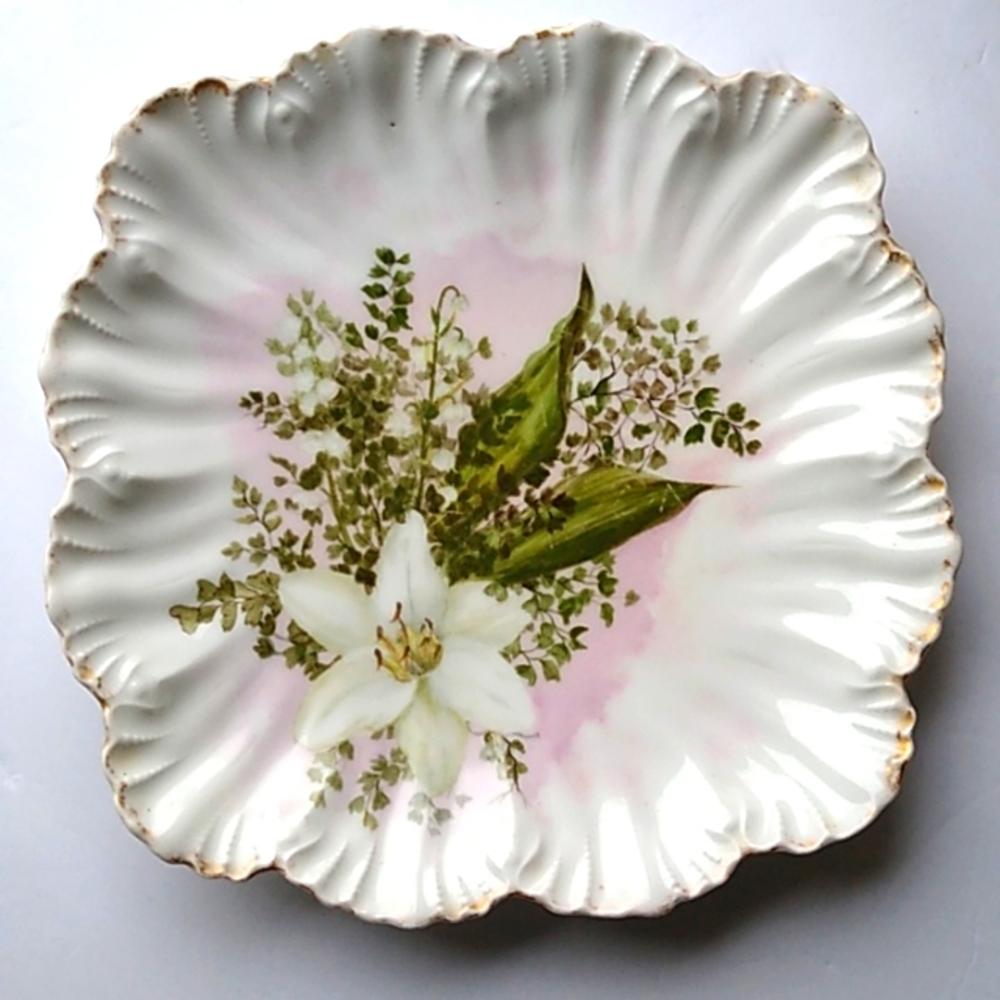 Antique Limoges  Lily Cabinet Plate Square Serving Tray Platter Victorian 1891